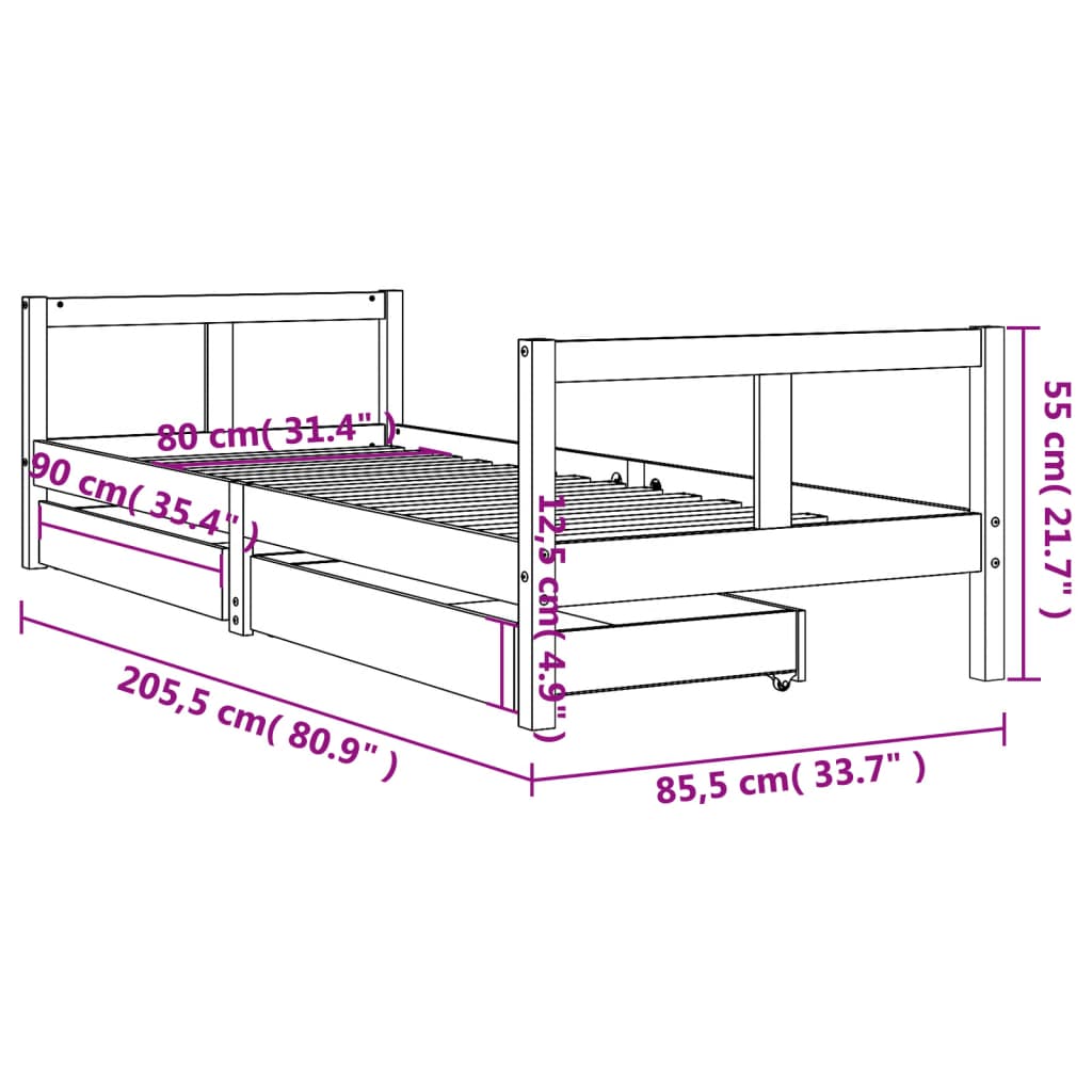Barnesengeramme Med Skuffer 80X200 Cm Heltre Furu