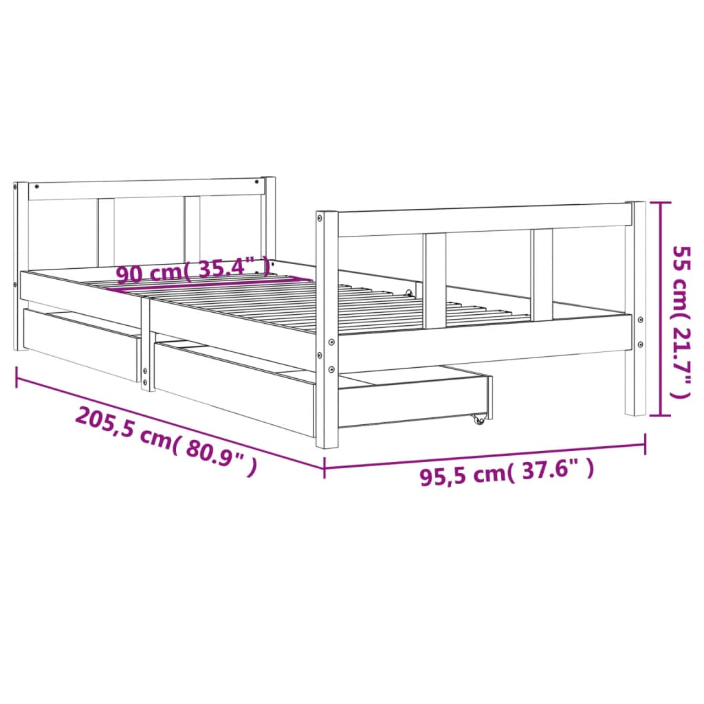 Barnesengeramme Med Skuffer Svart 90X200 Cm Heltre Furu
