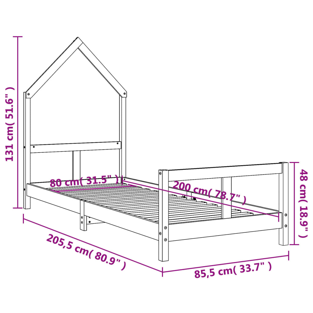 Barnesengeramme Hvit 80X200 Cm Heltre Furu
