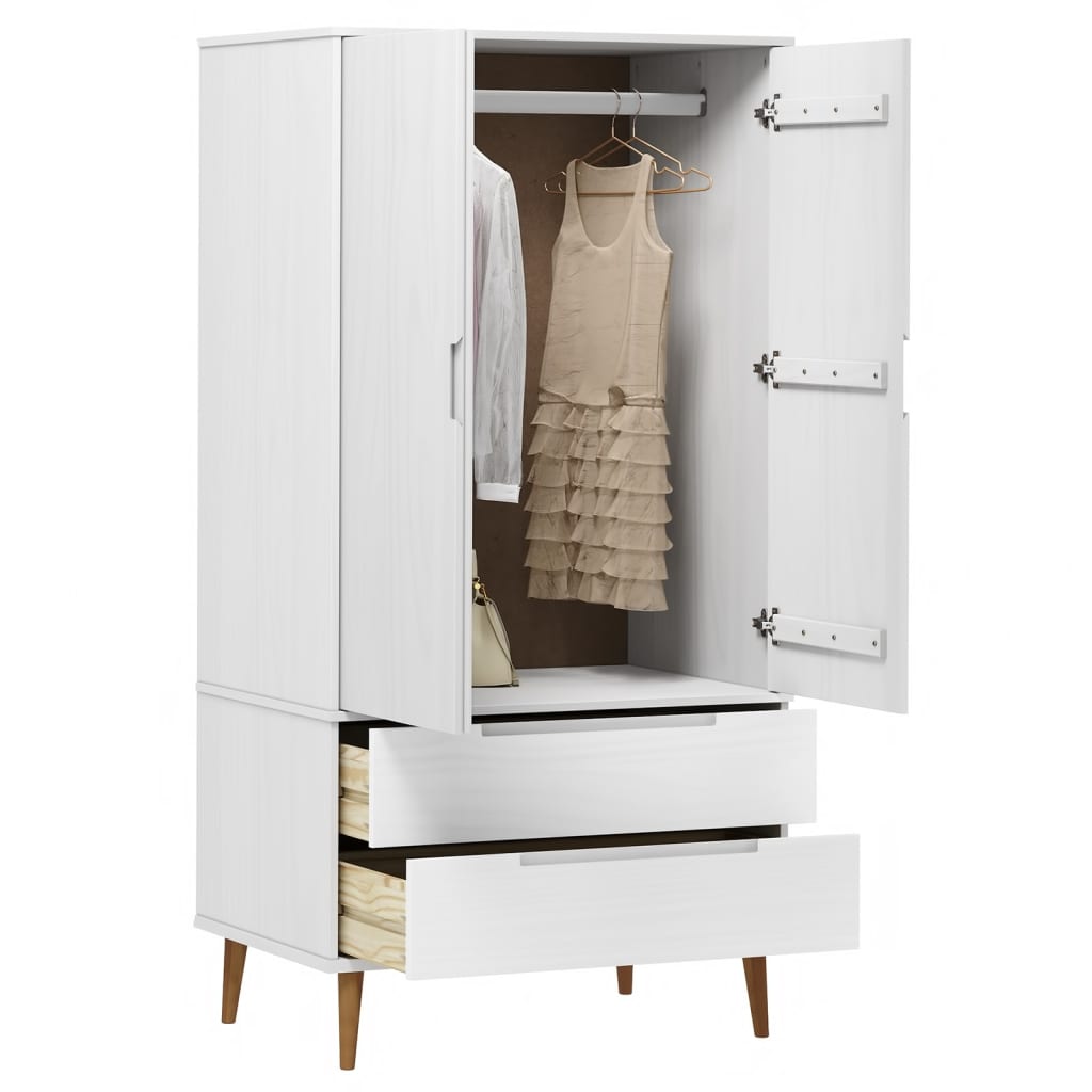 Garderobe Molde Hvit 90X55X175 Cm Heltre Furu