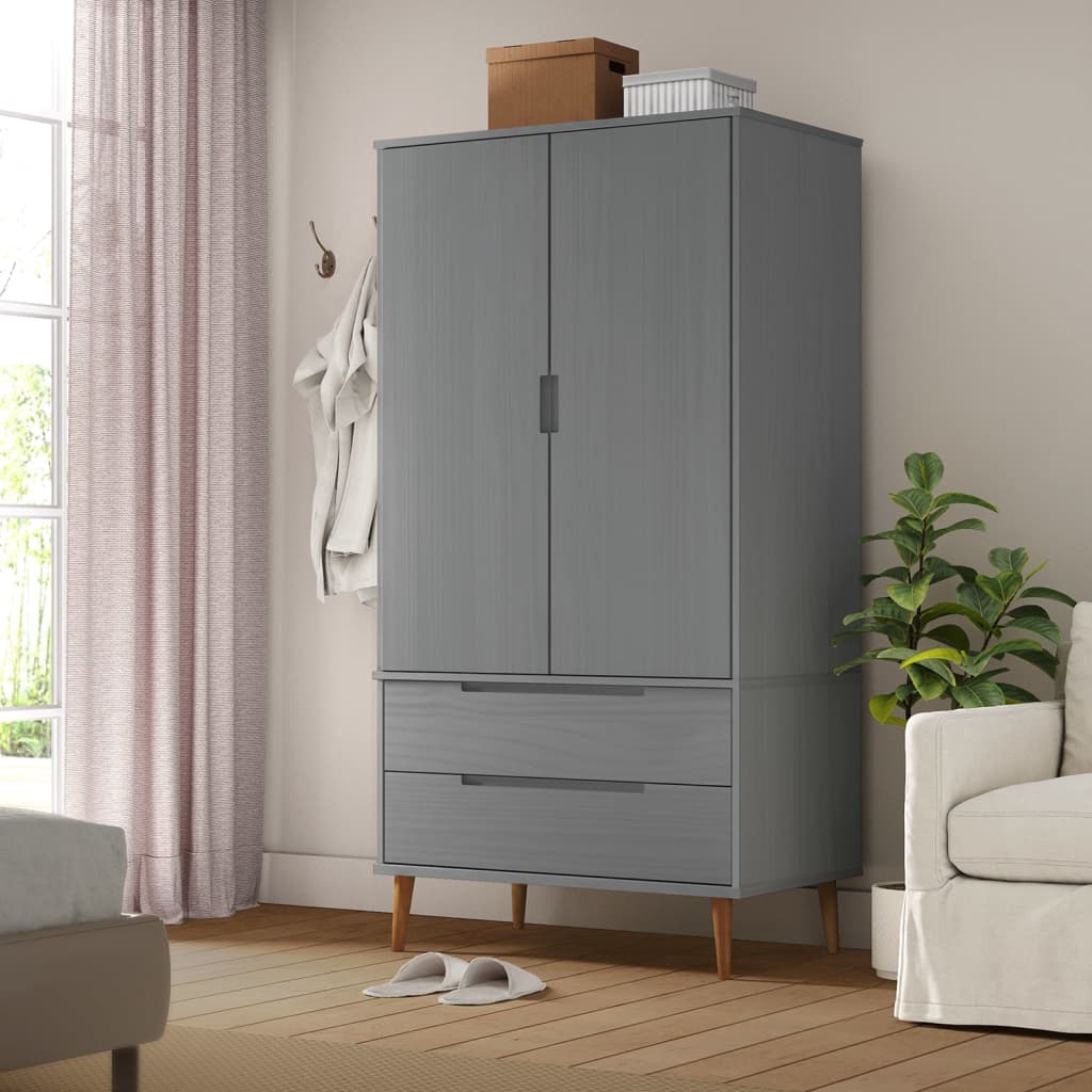Garderobe Molde Grå 90X55X175 Cm Heltre Furu