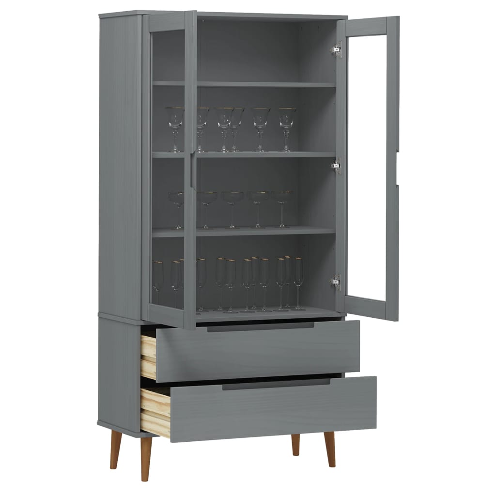 Vitrine Molde Grå 90X35X175 Cm Heltre Furu