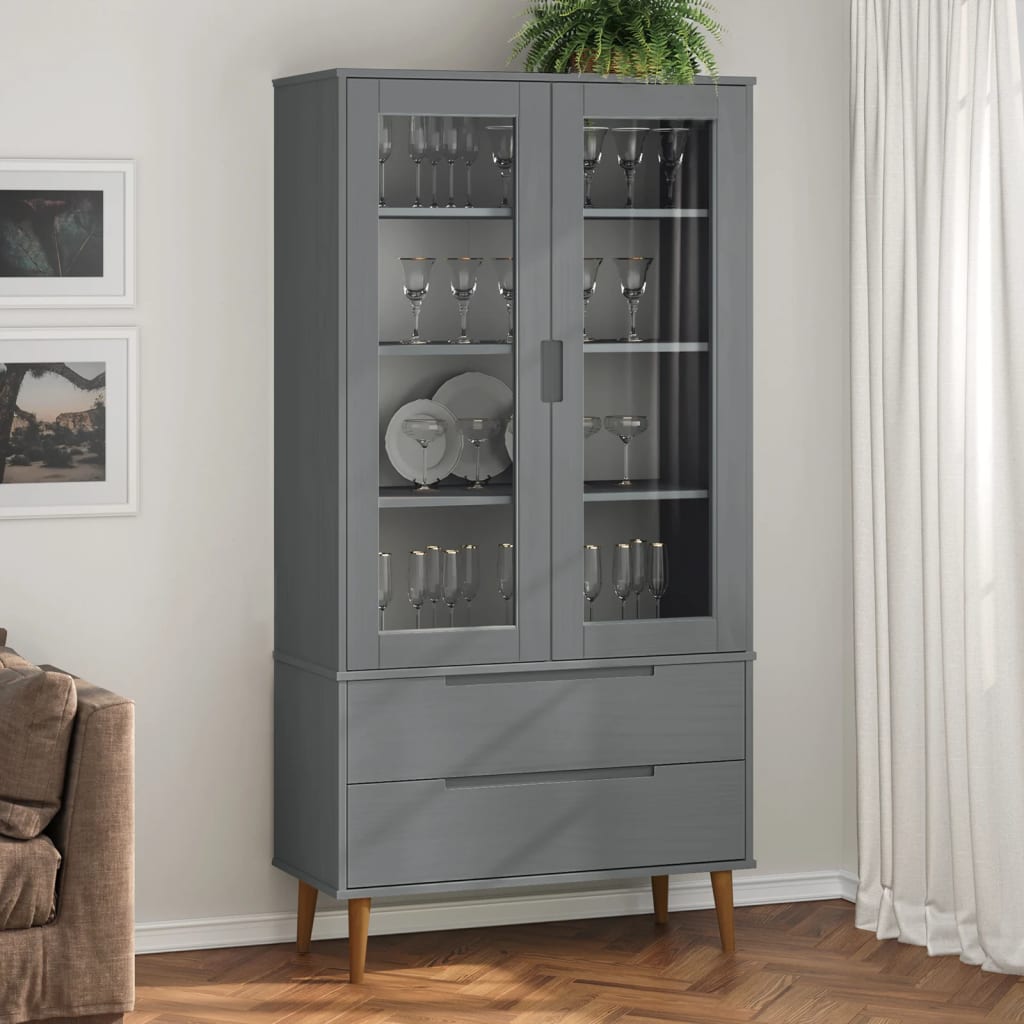 Vitrine Molde Grå 90X35X175 Cm Heltre Furu