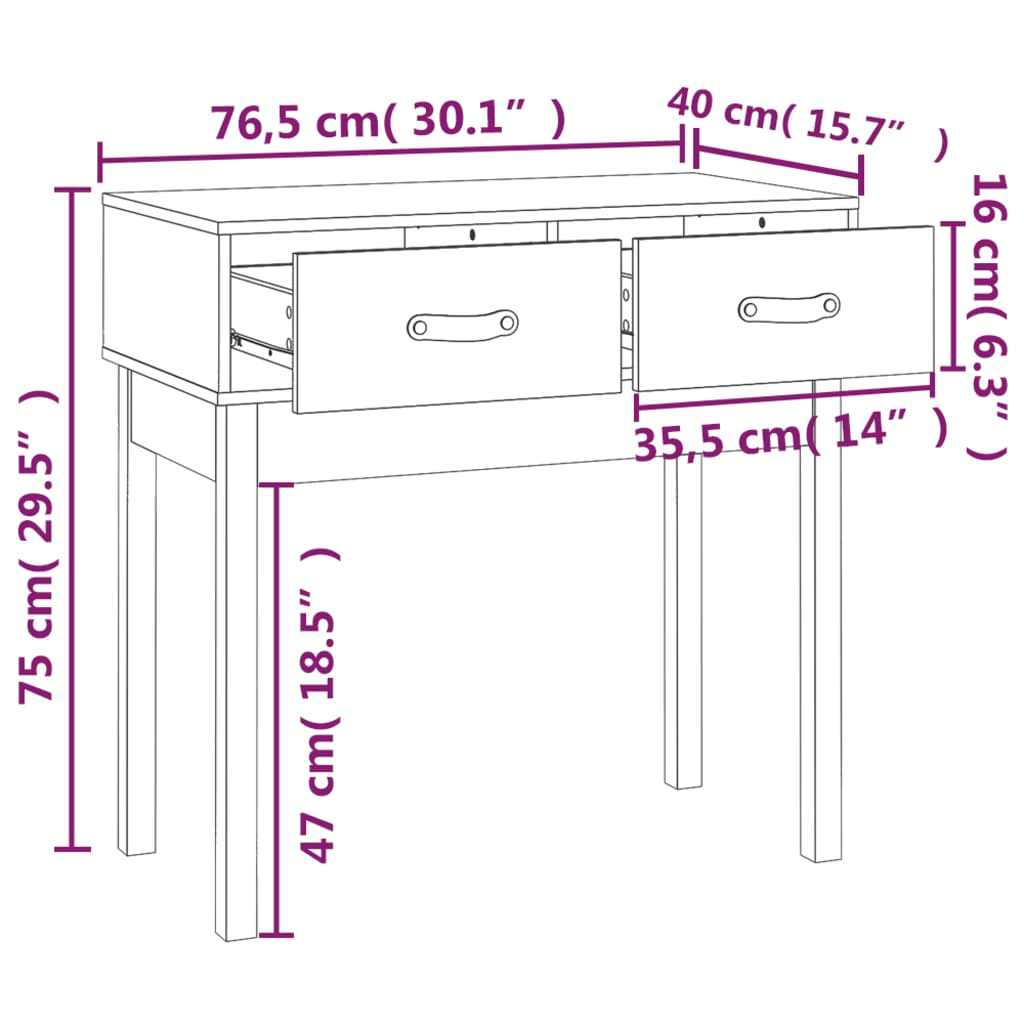 Konsollbord Grå 76,5X40X75 Cm Heltre Furu
