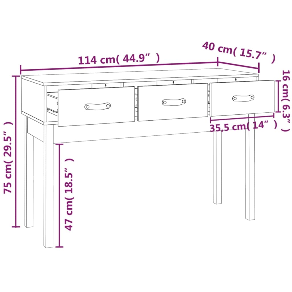 Konsollbord Hvit 114X40X75 Cm Heltre Furu