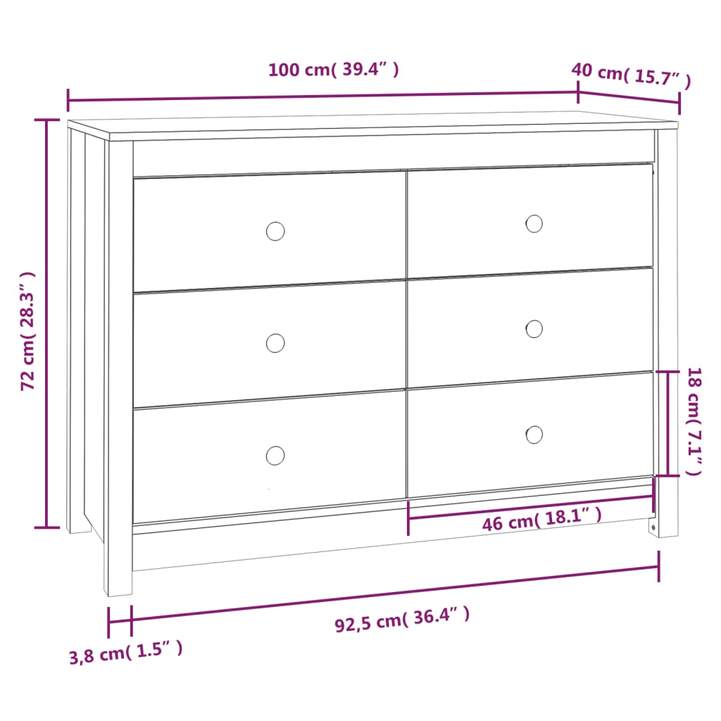 Sideskap 100X40X72 Cm Heltre Furu