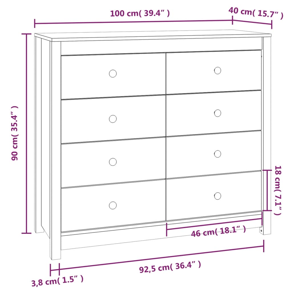 Sideskap 100X40X90 Cm Heltre Furu