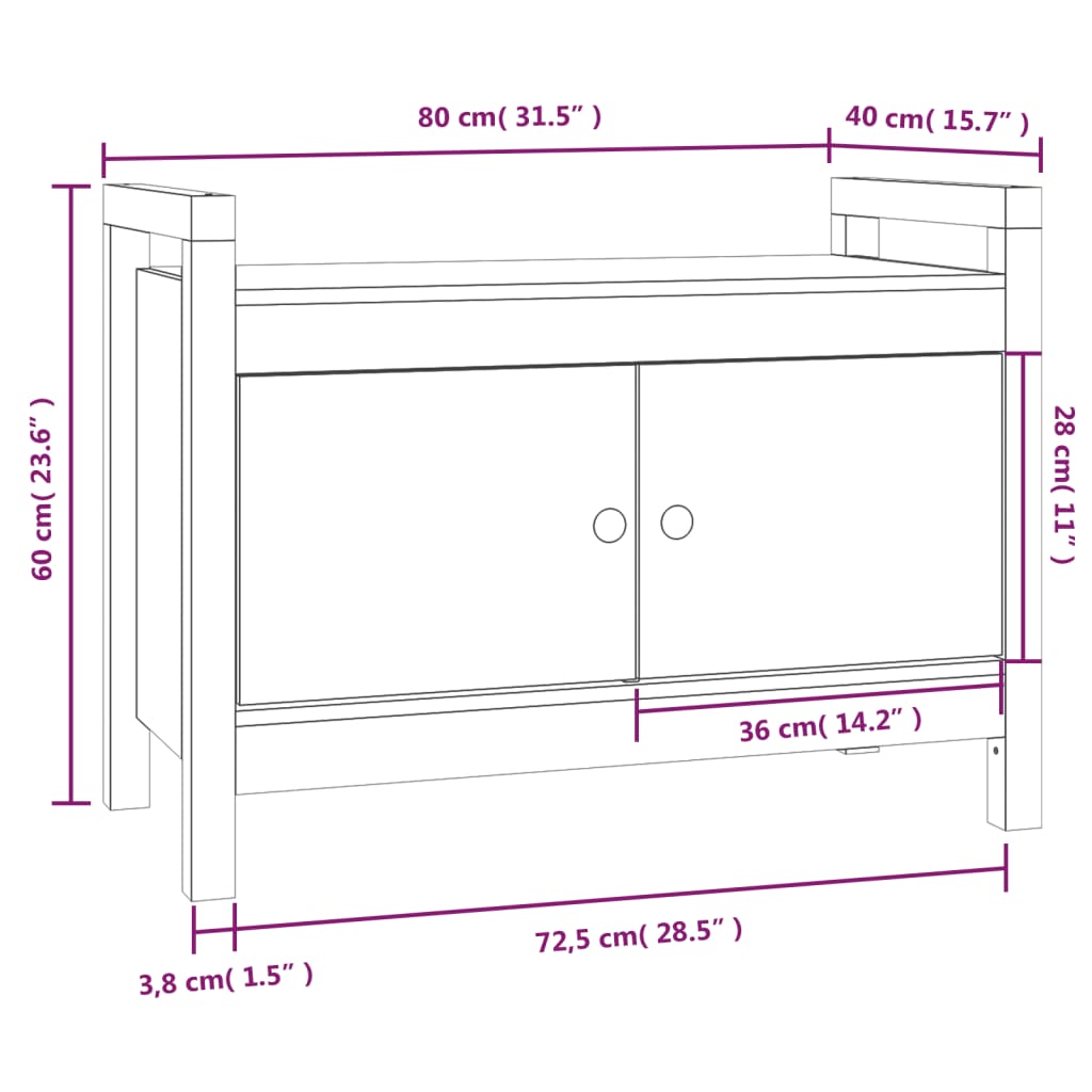 Gangbenk Honningbrun 80X40X60 Cm Heltre Furu
