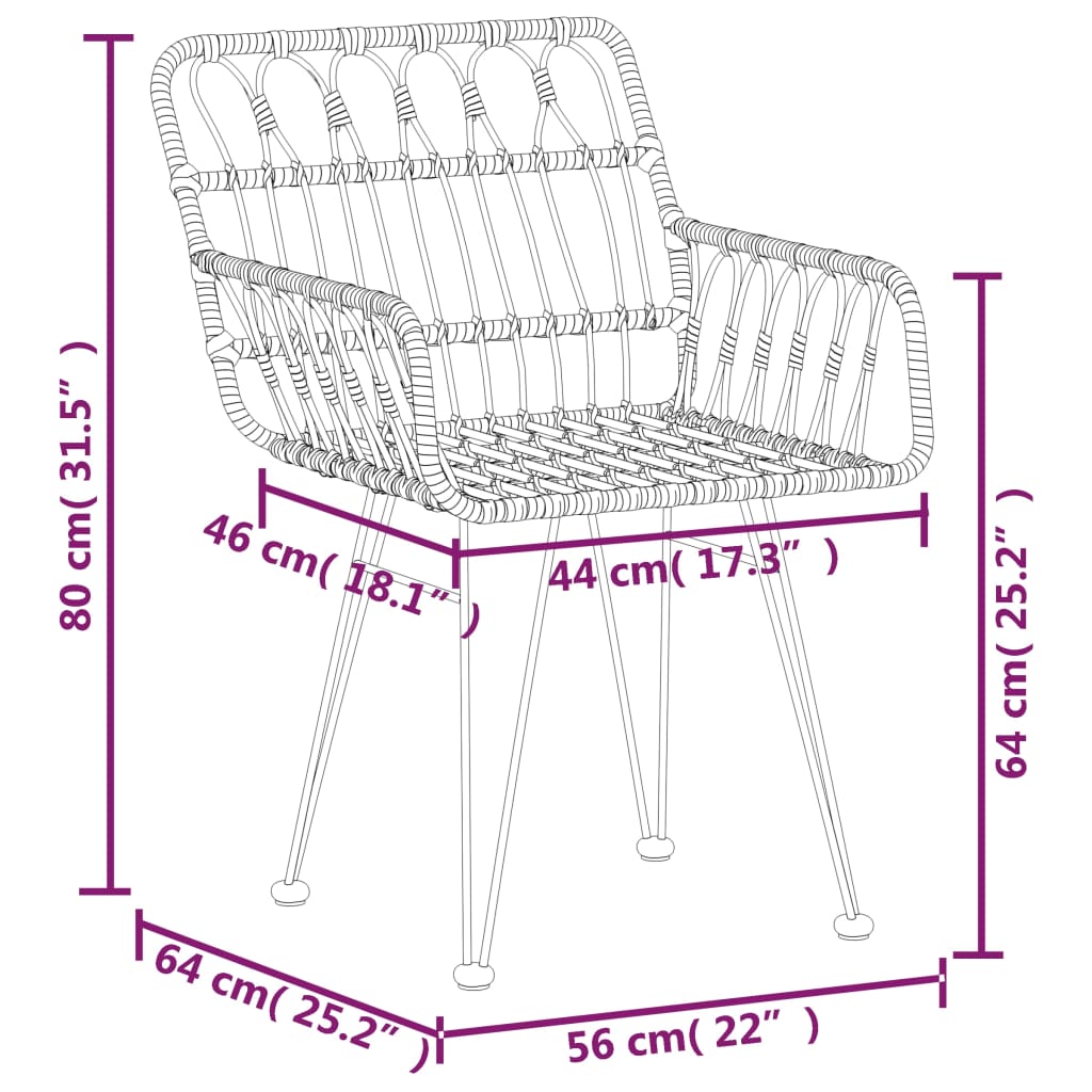 Hagestoler Med Armlener 2 Stk 56X64X80 Cm Pe Rotting