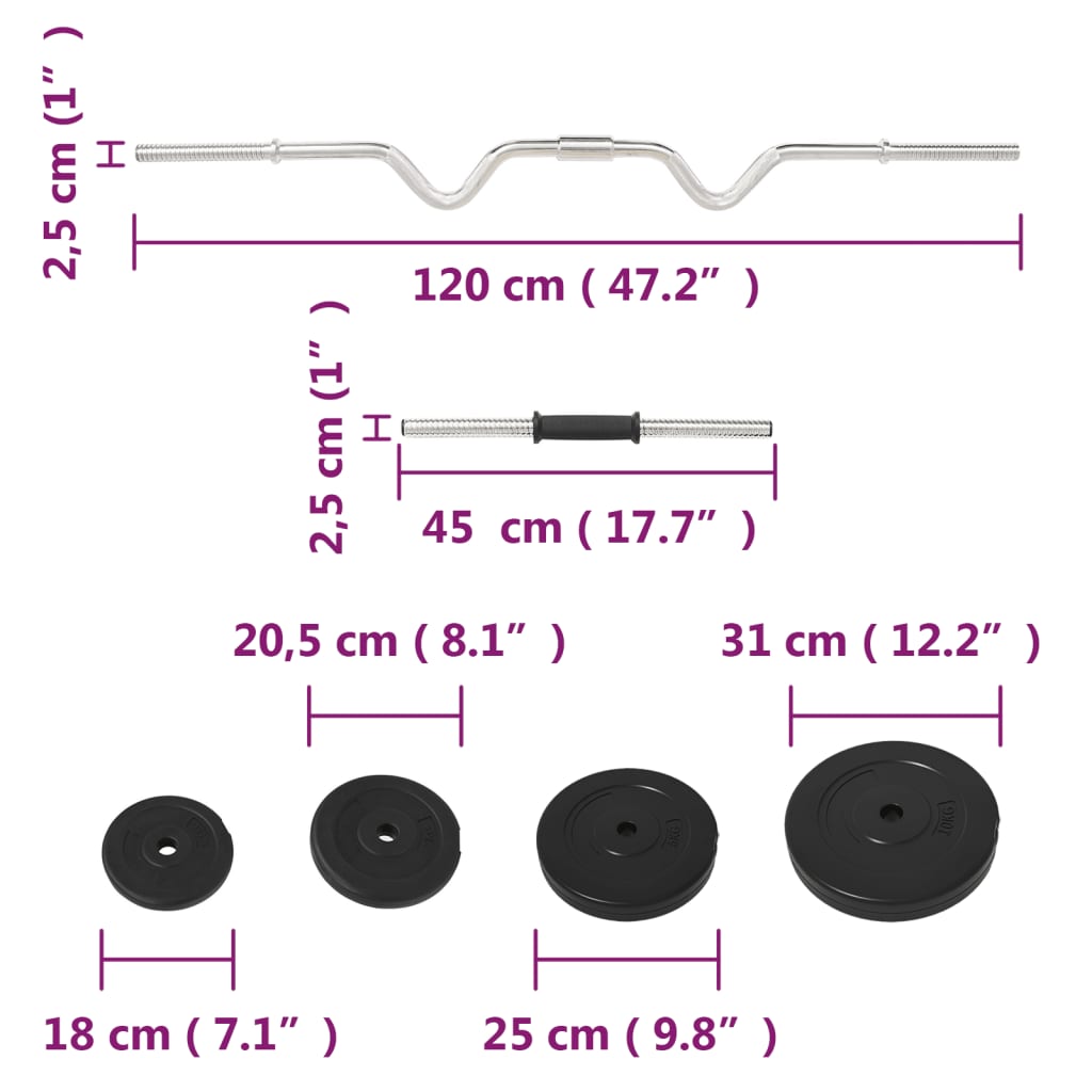 Curl-Vektstang Og Manual Med Skiver 60 Kg