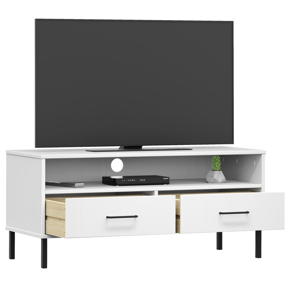 Tv-Benk Med Metallben Hvit Heltre Furu Oslo