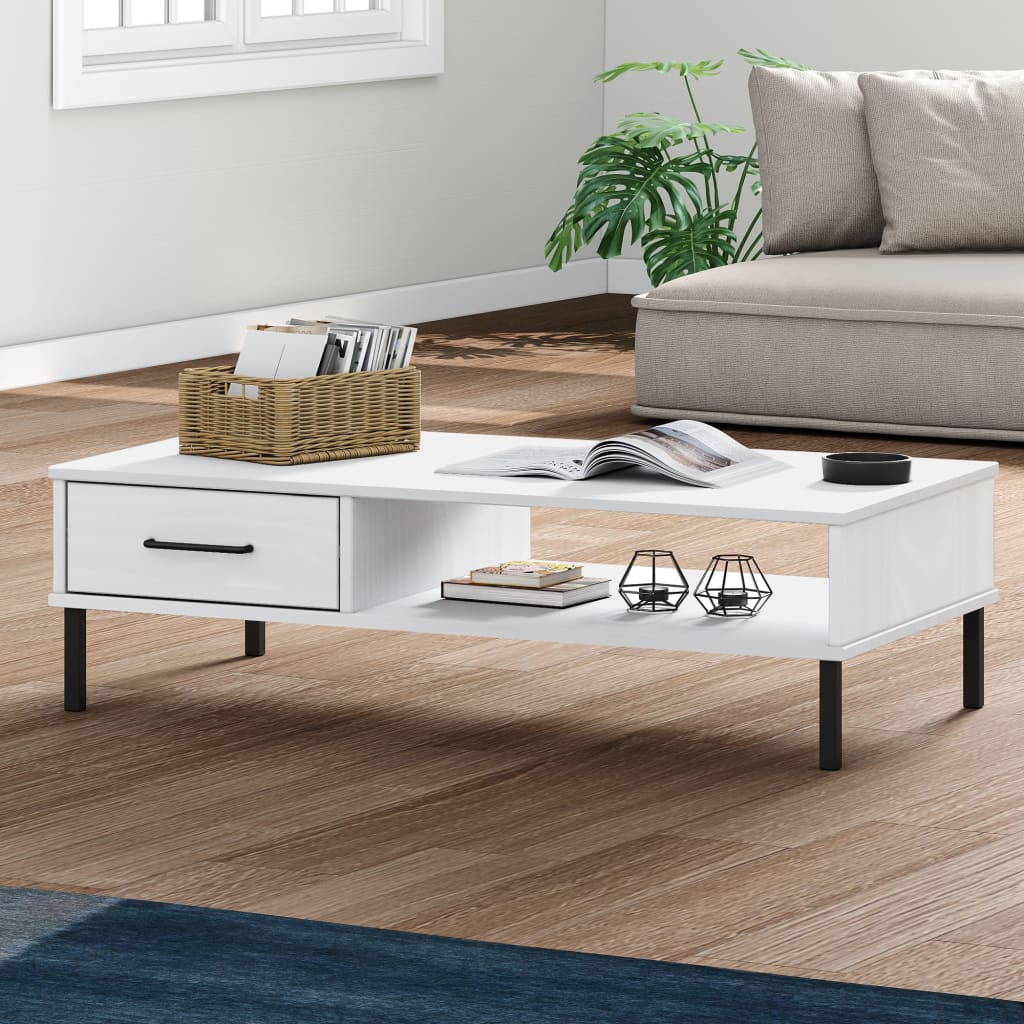 Salongbord Med Metallben Hvit Heltre Furu Oslo