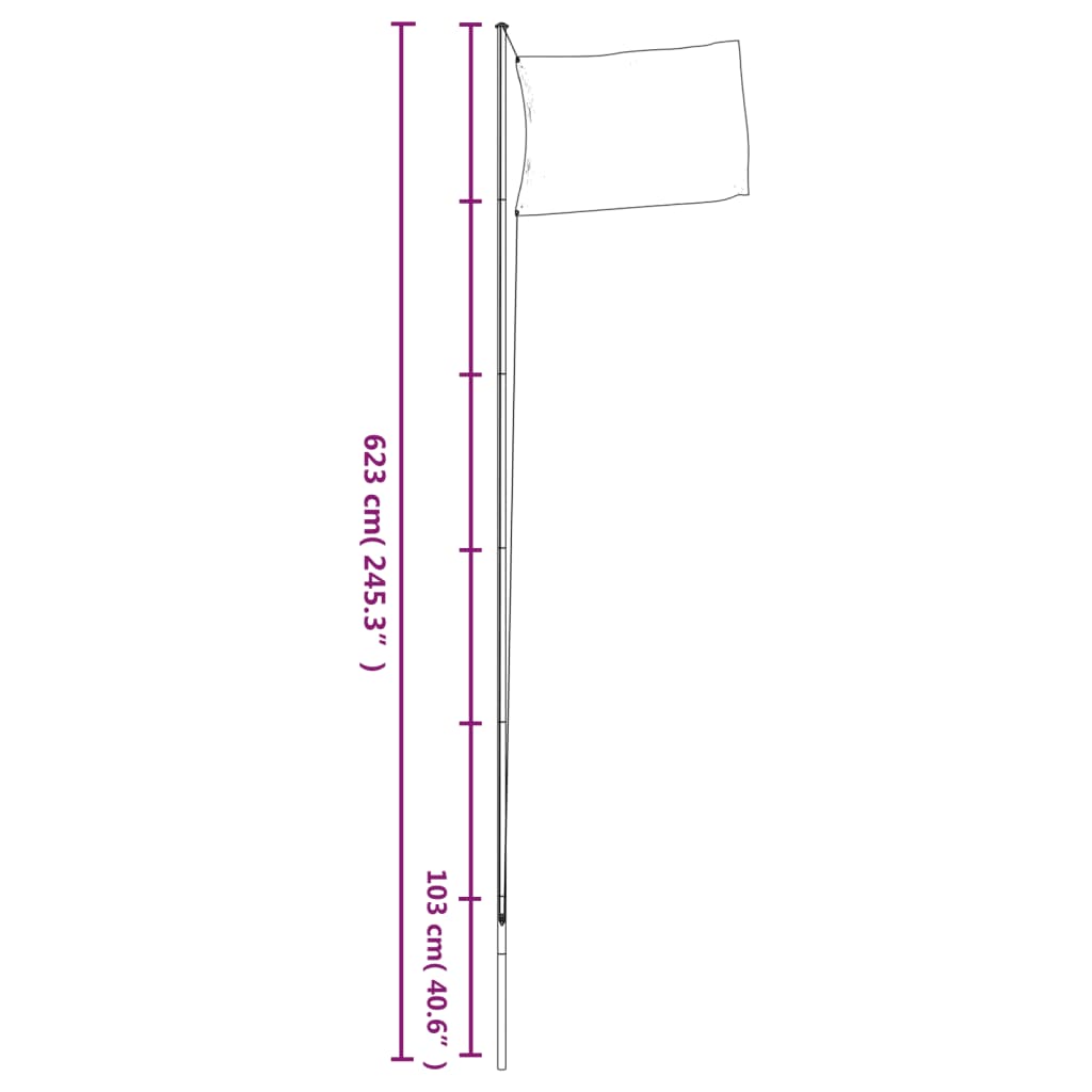 Flaggstang Flere Deler Sølv 6,08 M Aluminium