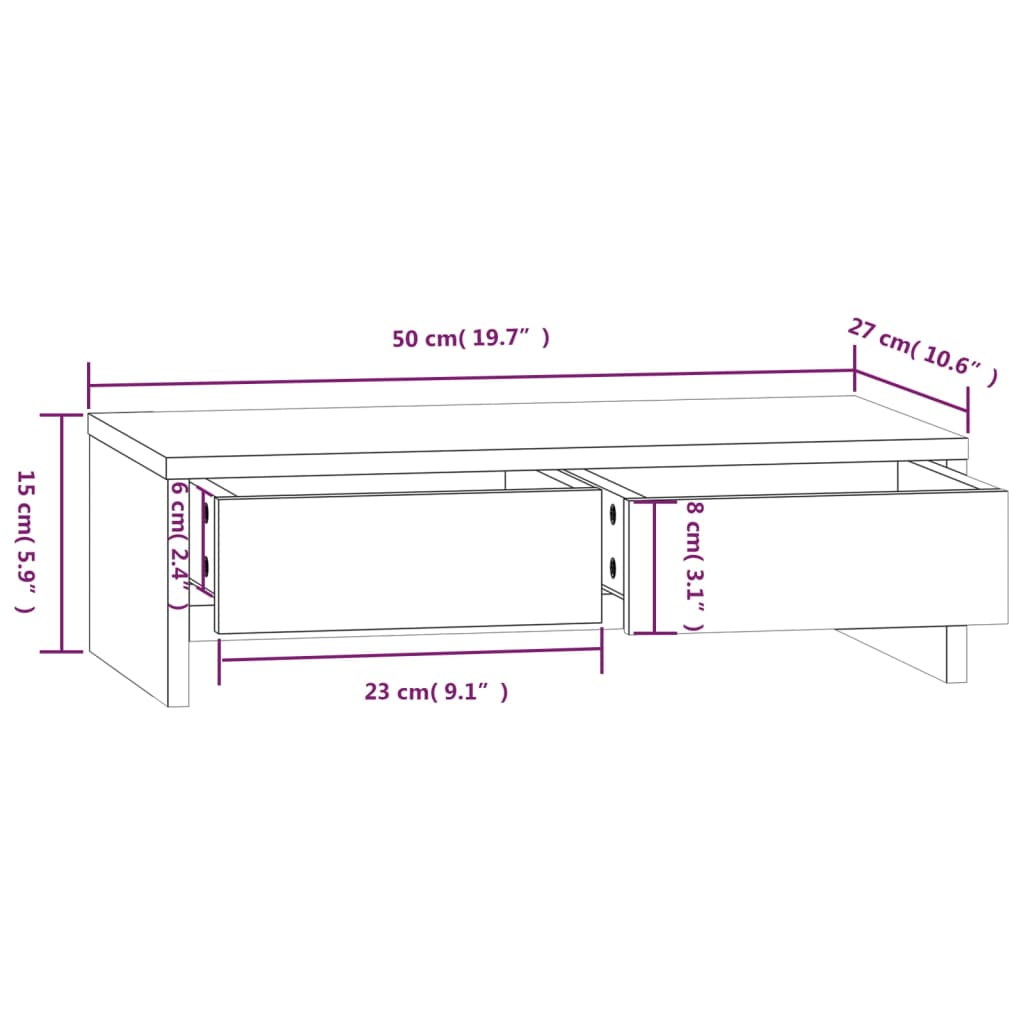 Monitorstativ Hvit 50X27X15 Cm Heltre Furu