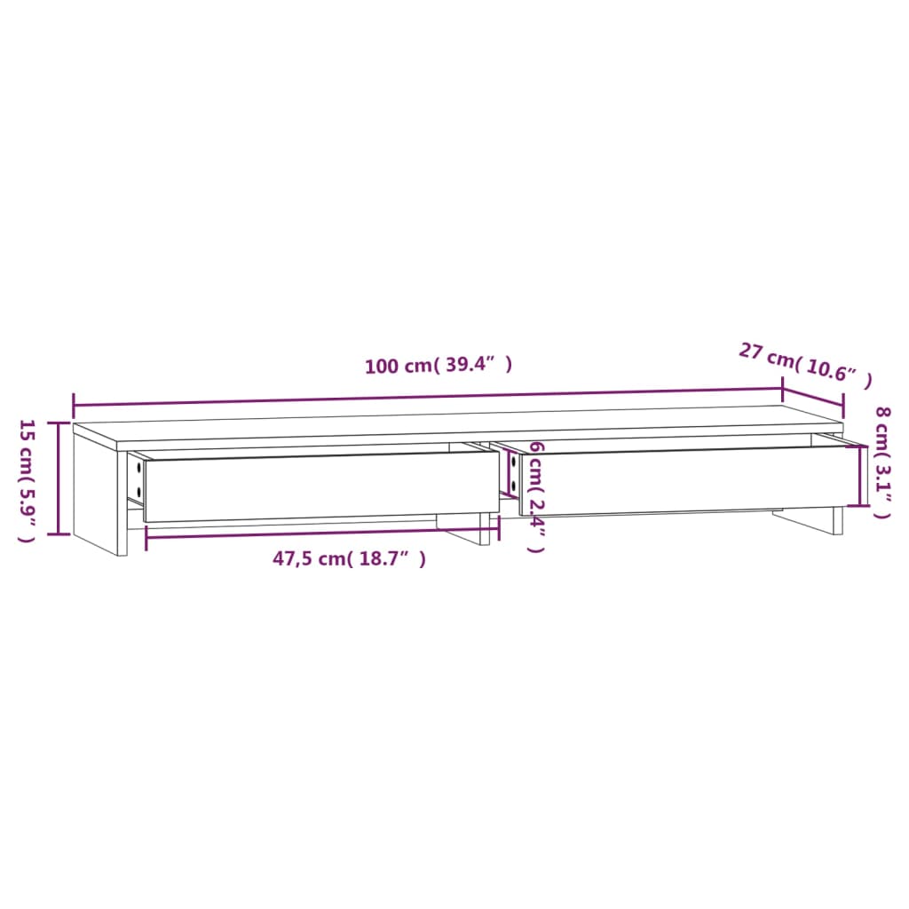 Monitorstativ 100X27X15 Cm Heltre Furu