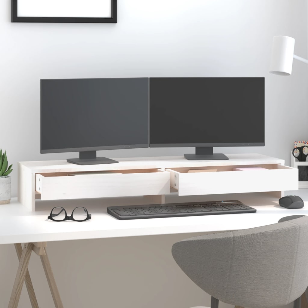 Monitorstativ Hvit 100X27X15 Cm Heltre Furu