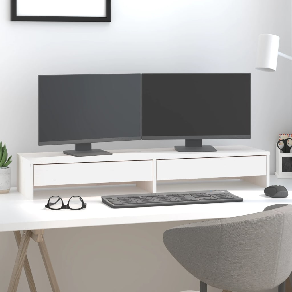 Monitorstativ Hvit 100X27X15 Cm Heltre Furu