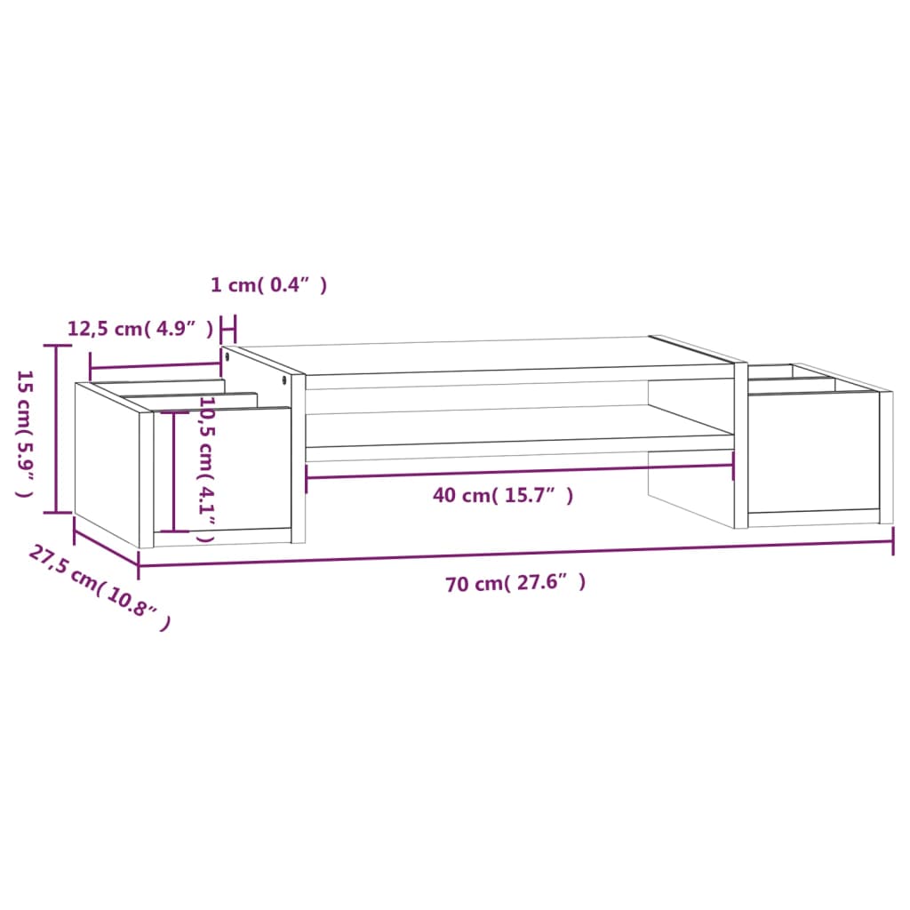Monitorstativ 70X27,5X15 Cm Heltre Furu