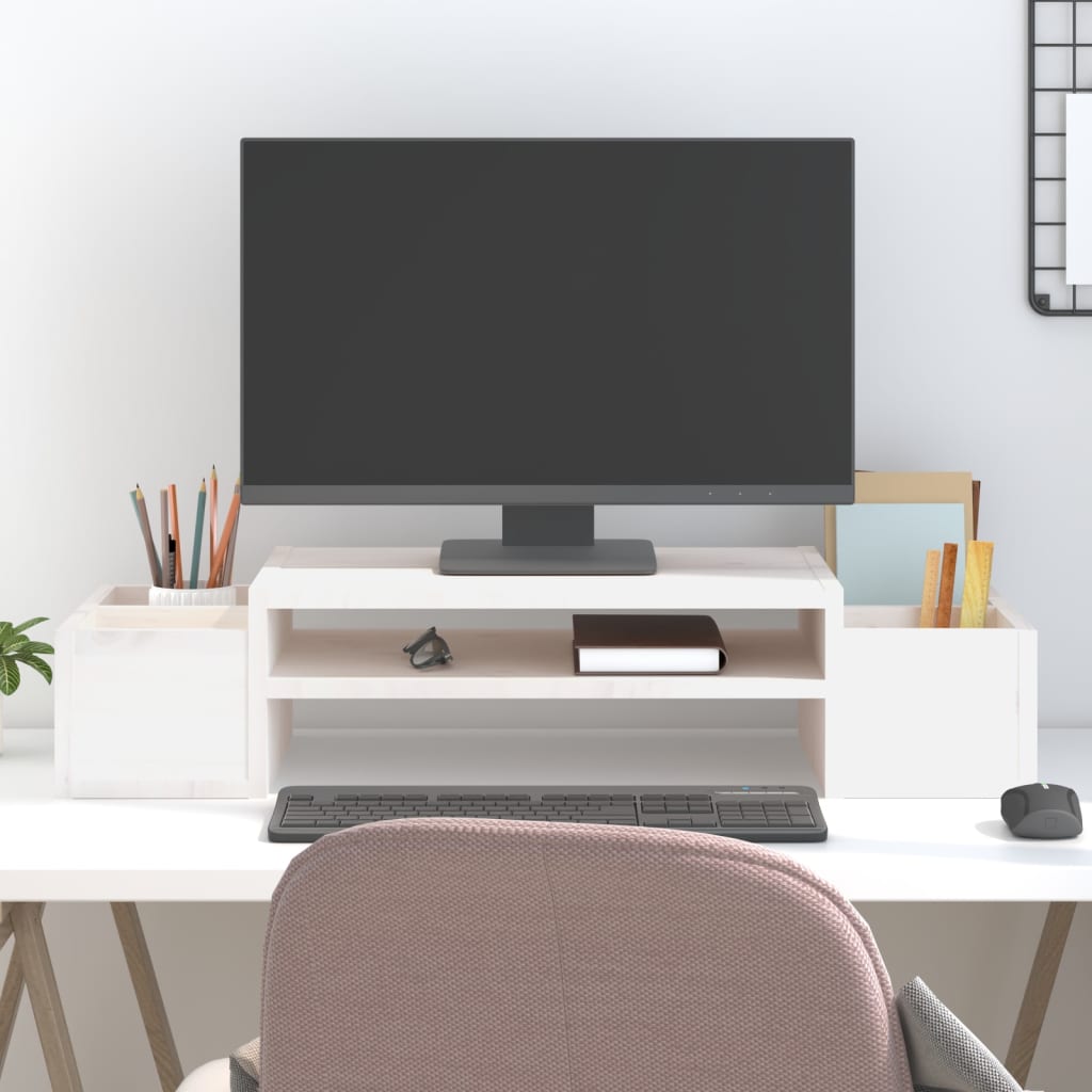 Monitorstativ Hvit 70X27,5X15 Cm Heltre Furu