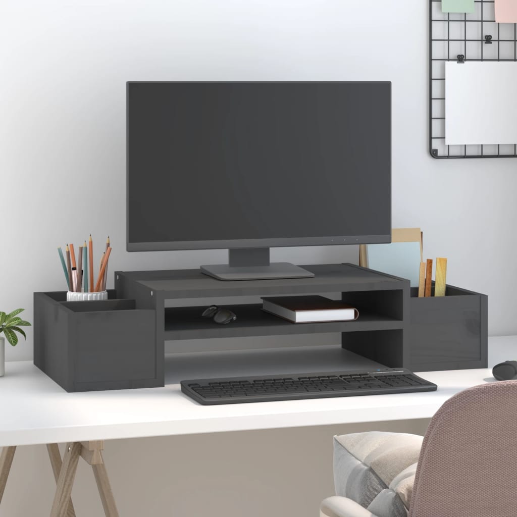 Monitorstativ Grå 70X27,5X15 Cm Heltre Furu