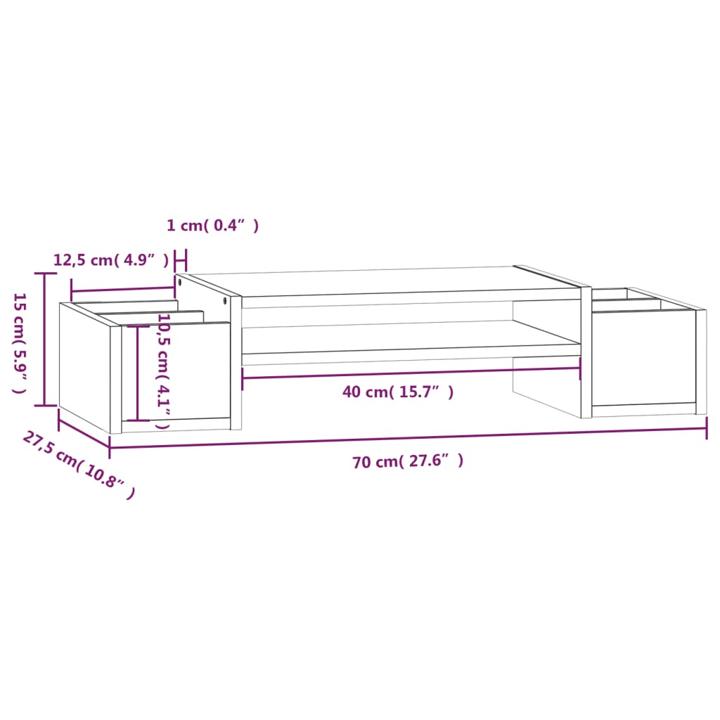 Monitorstativ Grå 70X27,5X15 Cm Heltre Furu