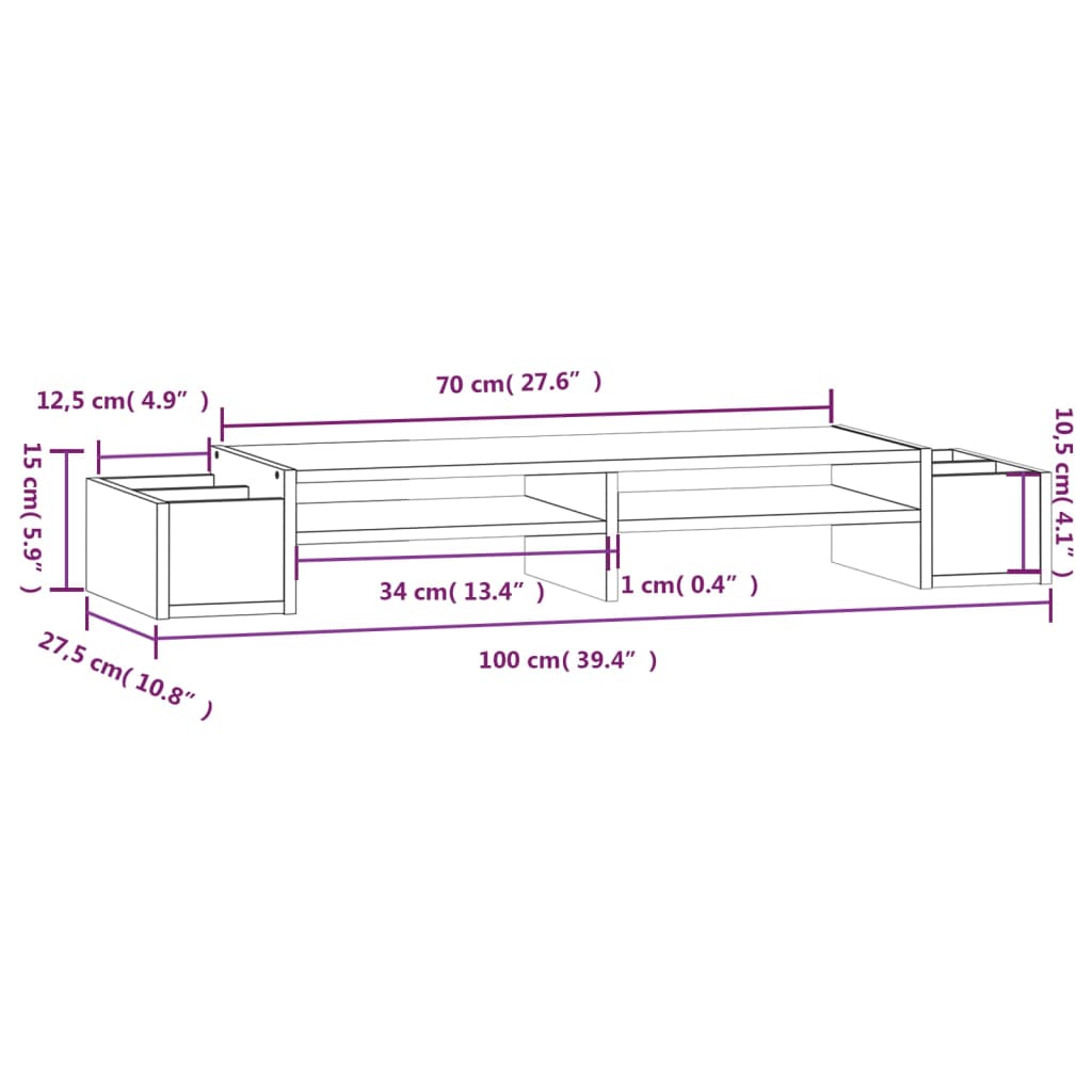 Monitorstativ 100X27,5X15 Cm Heltre Furu