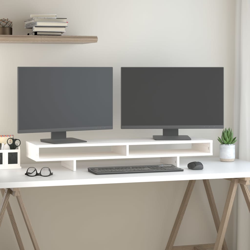 Monitorstativ Hvit 100X27X14 Cm Heltre Furu