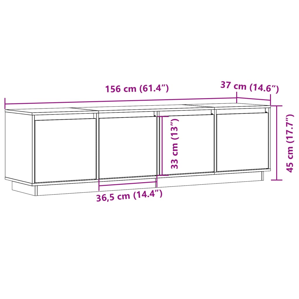 Tv-Benk Hvit 156X37X45 Cm Heltre Furu