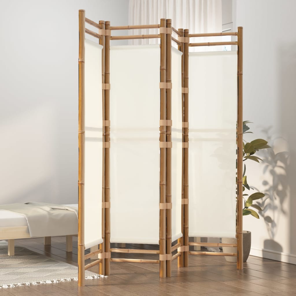 Sammenleggbar Romdeler 4 Paneler 160 Cm Bambus Og Lerret