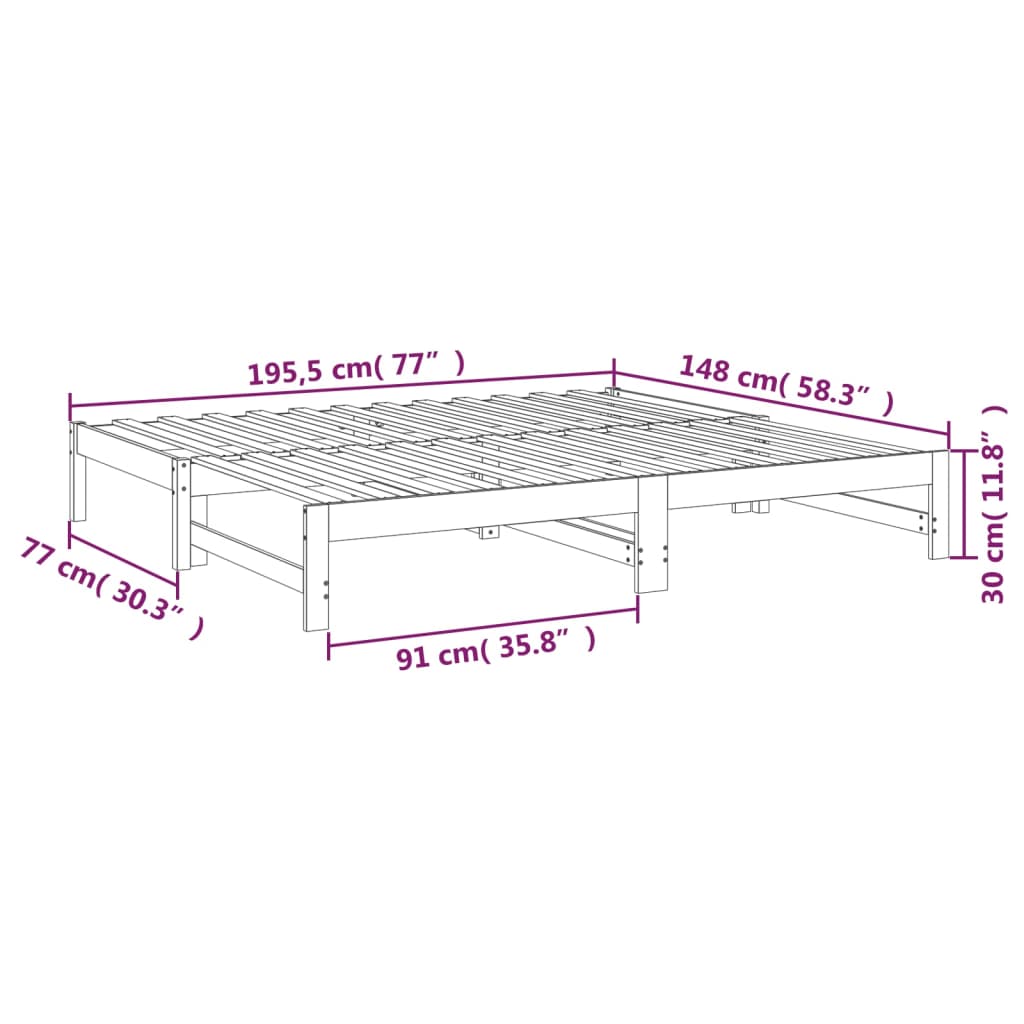 Uttrekkbar Dagseng Hvit 2X(75X190) Cm Heltre Furu
