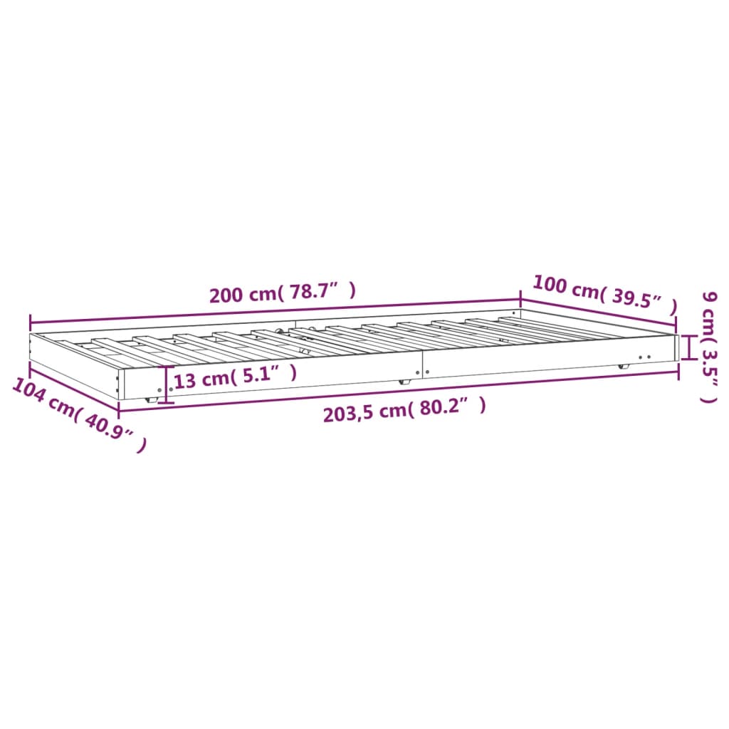 Sengeramme Uten Madrass Hvit 100X200 Cm Heltre Furu