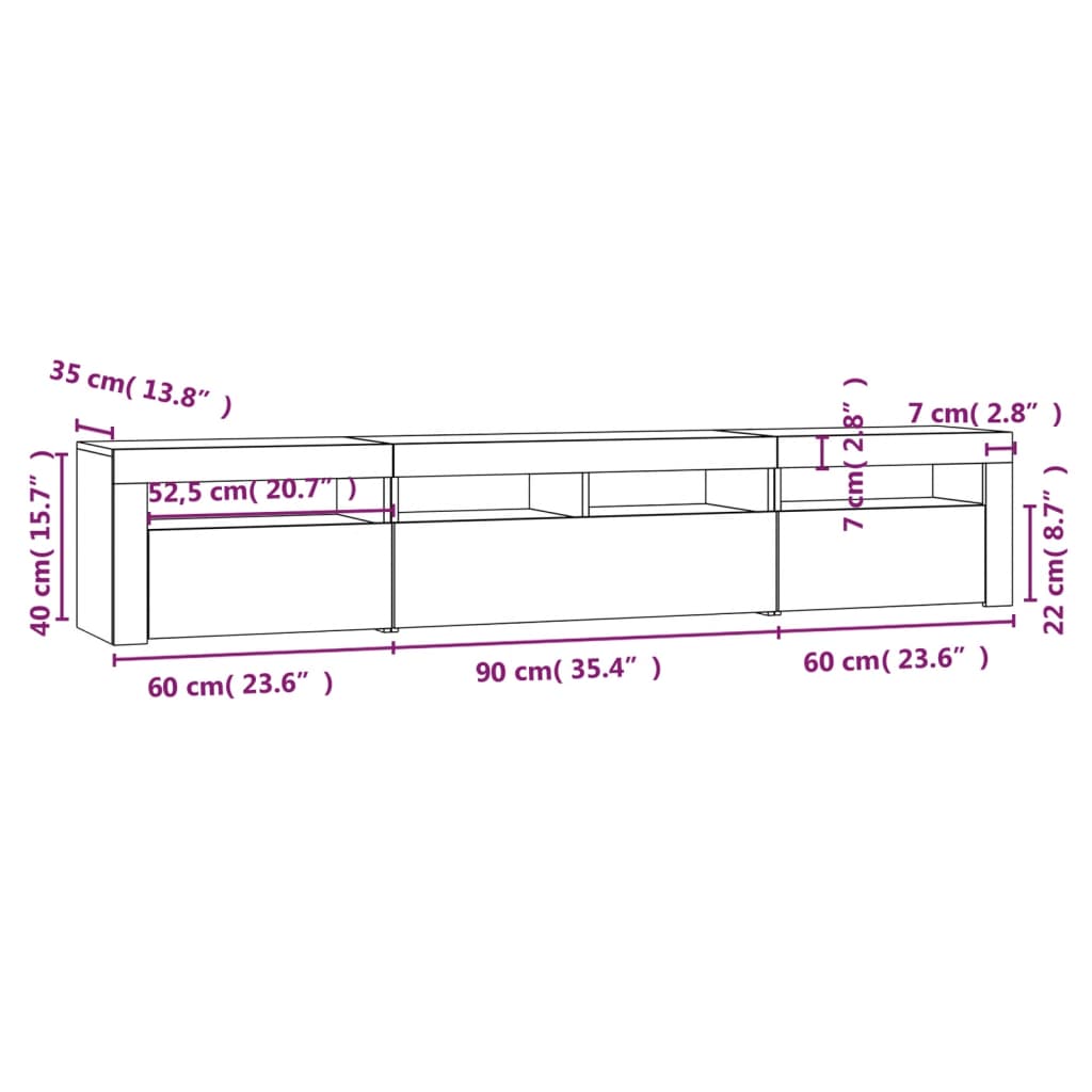 Tv-Benk Med Led-Lys Svart 210X35X40 Cm