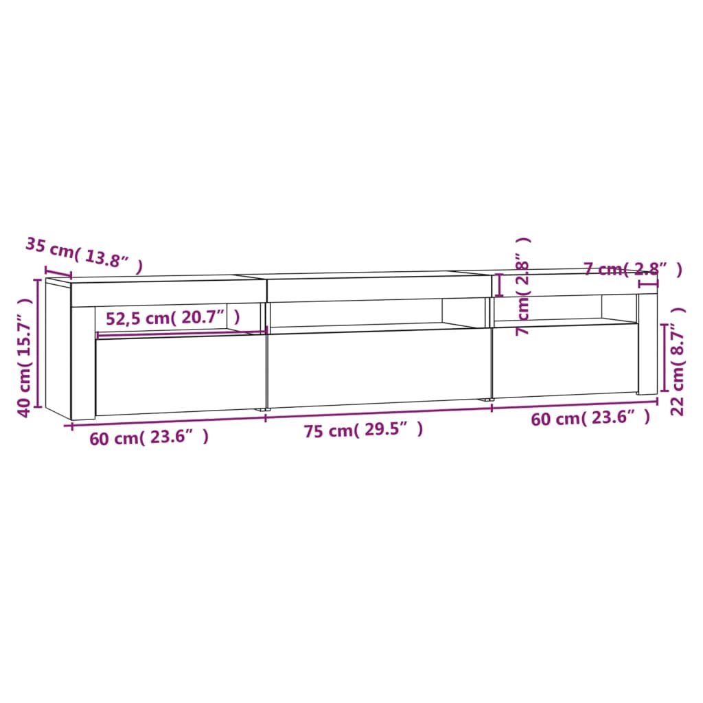 Tv-Benk Med Led-Lys Hvit 195X35X40 Cm