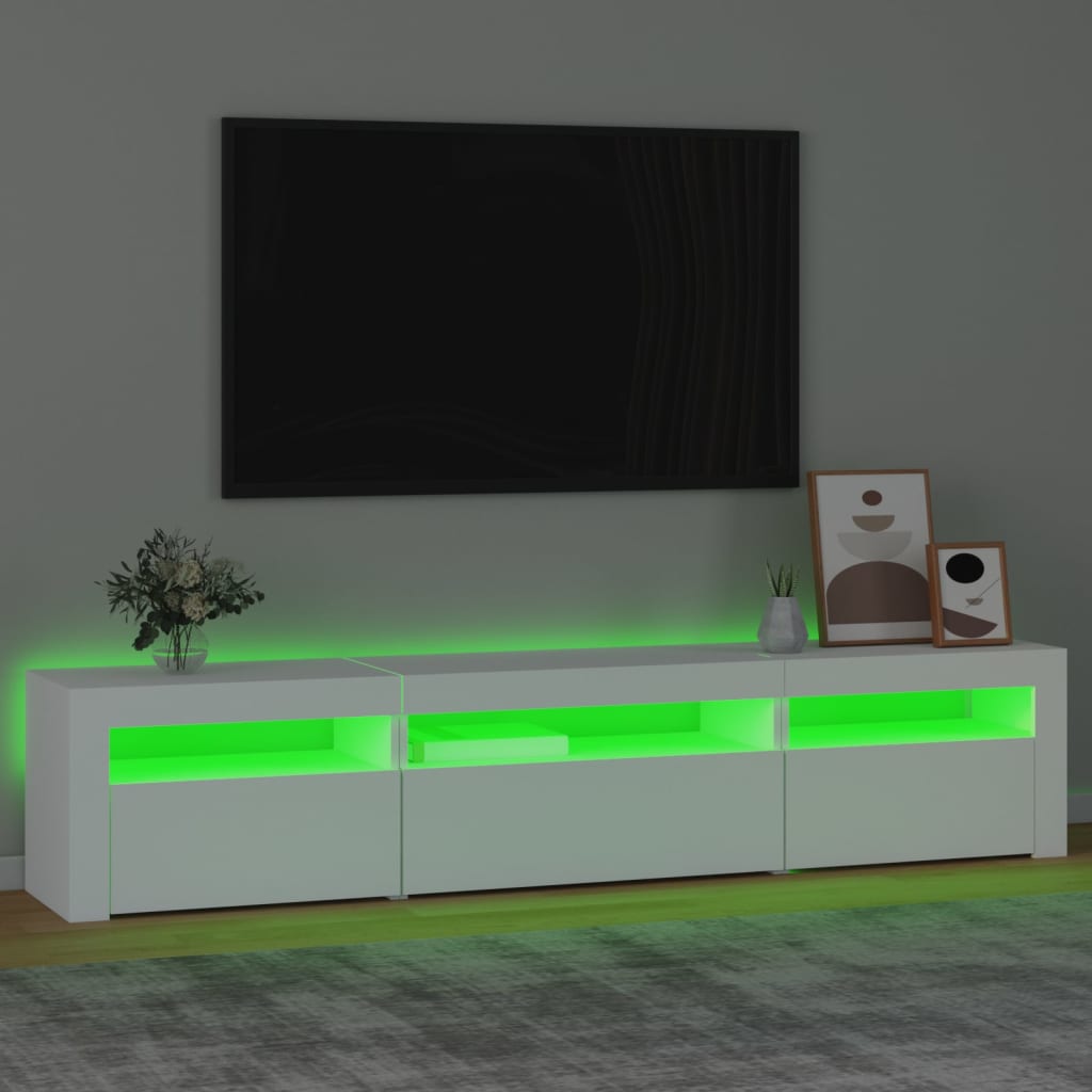 Tv-Benk Med Led-Lys Hvit 195X35X40 Cm