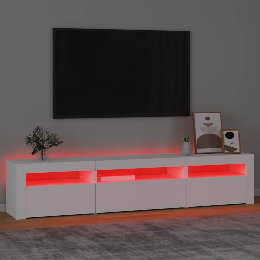 Tv-Benk Med Led-Lys Hvit 195X35X40 Cm