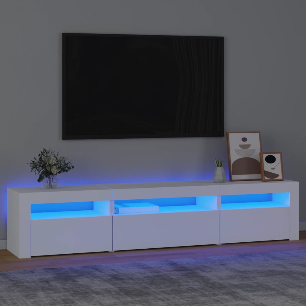 Tv-Benk Med Led-Lys Hvit 195X35X40 Cm