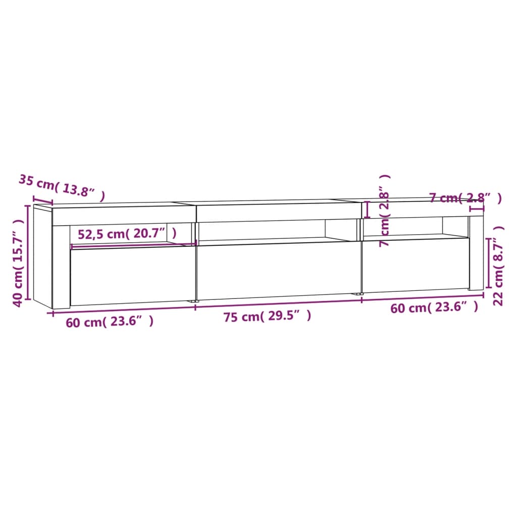 Tv-Benk Med Led-Lys Svart 195X35X40 Cm