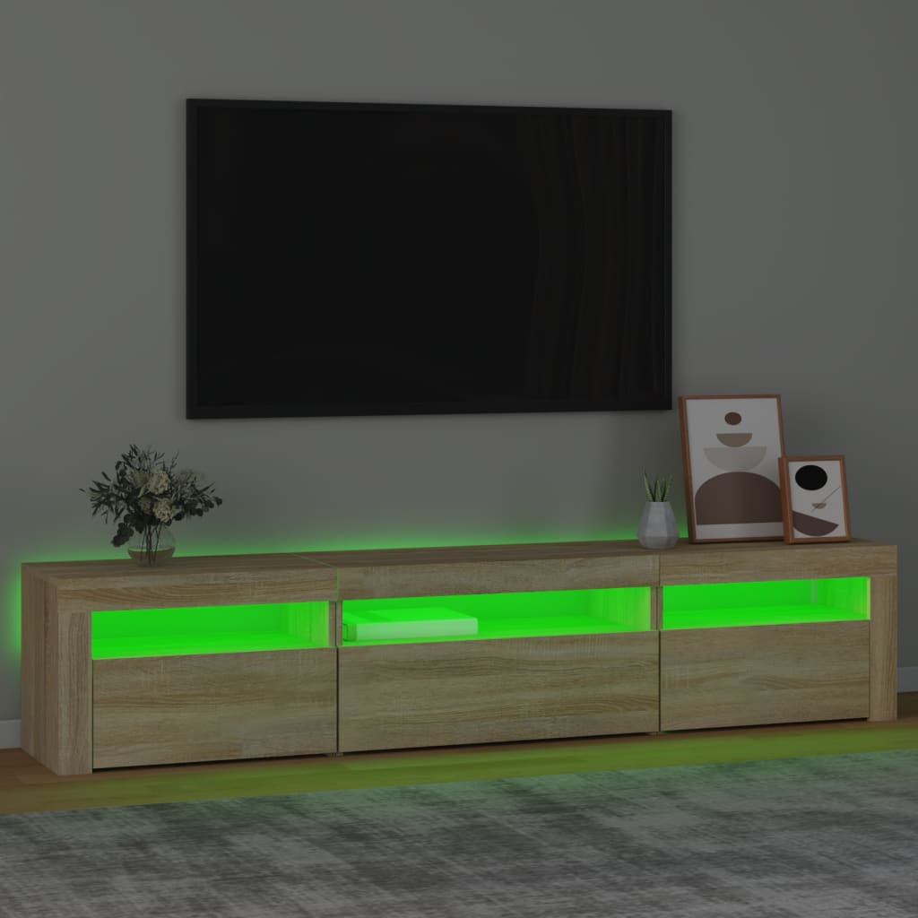 Tv-Benk Med Led-Lys Sonoma Eik 195X35X40 Cm