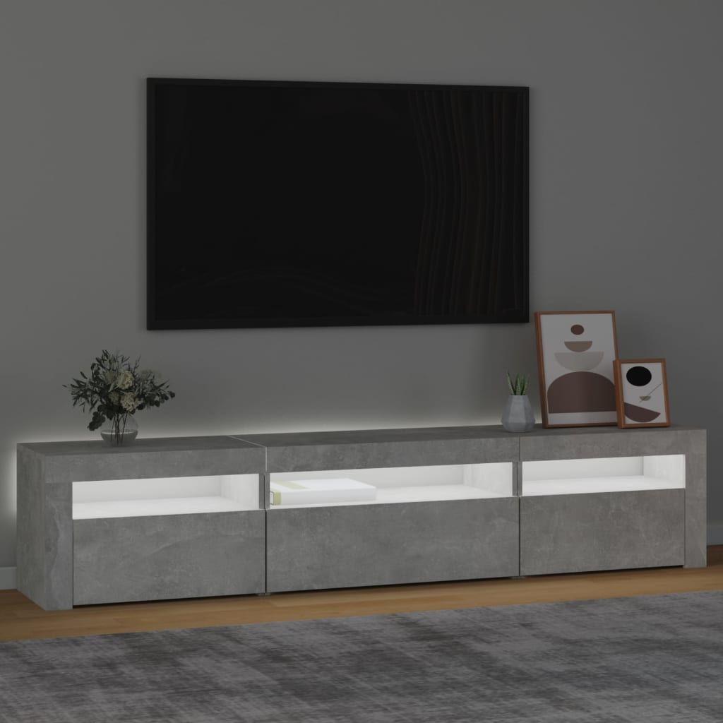 Tv-Benk Med Led-Lys Betonggrå 195X35X40 Cm