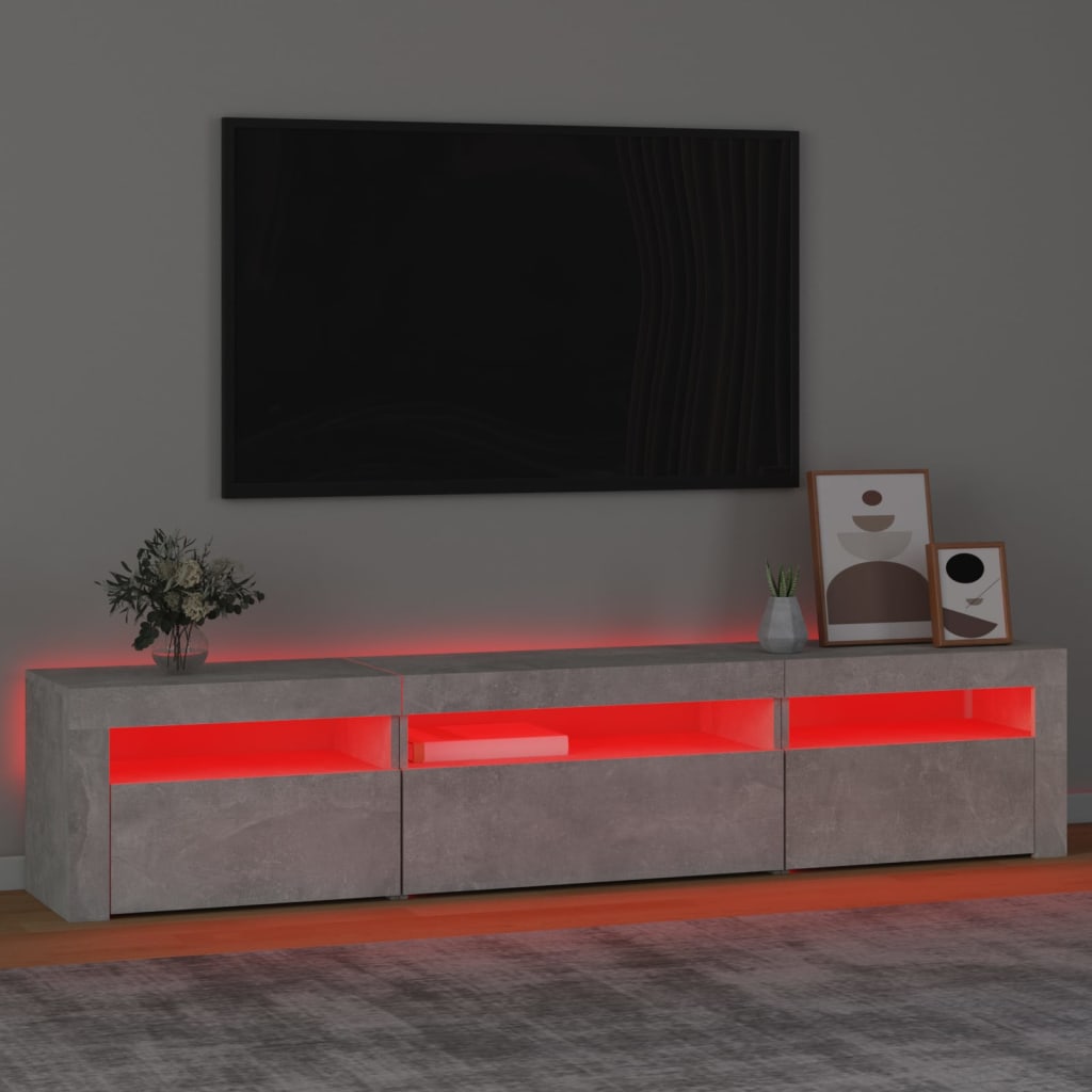 Tv-Benk Med Led-Lys Betonggrå 195X35X40 Cm