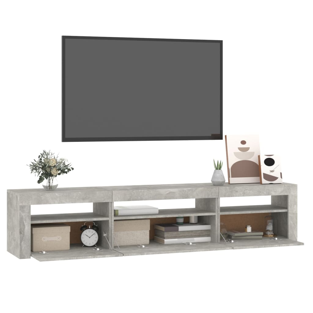 Tv-Benk Med Led-Lys Betonggrå 195X35X40 Cm