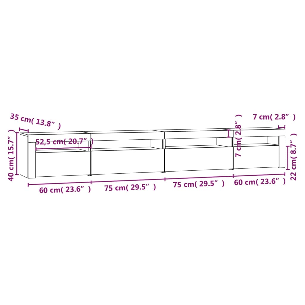 Tv-Benk Med Led-Lys Hvit 270X35X40 Cm