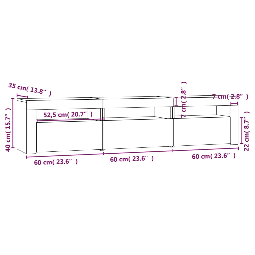 Tv-Benk Med Led-Lys Hvit 180X35X40 Cm