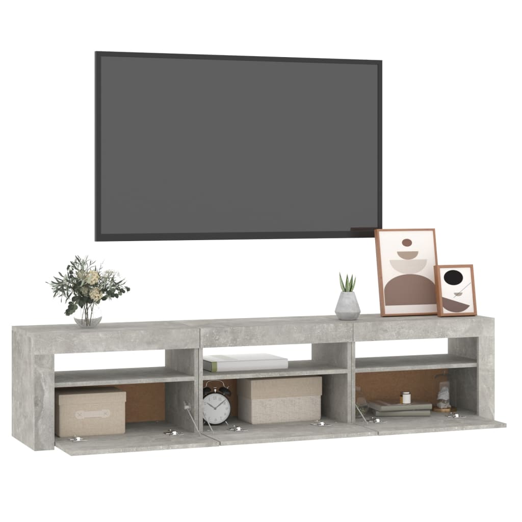 Tv-Benk Med Led-Lys Betonggrå 180X35X40 Cm