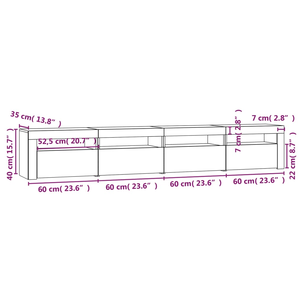 Tv-Benk Med Led-Lys Hvit 240X35X40 Cm