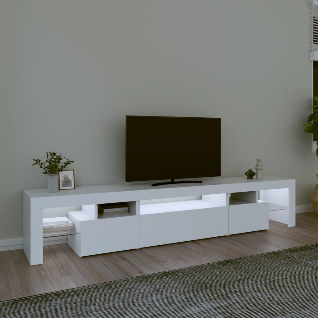 Tv-Benk Med Led-Lys Hvit 215X36,5X40 Cm
