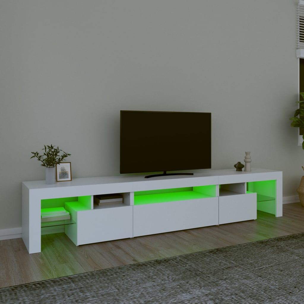 Tv-Benk Med Led-Lys Hvit 215X36,5X40 Cm
