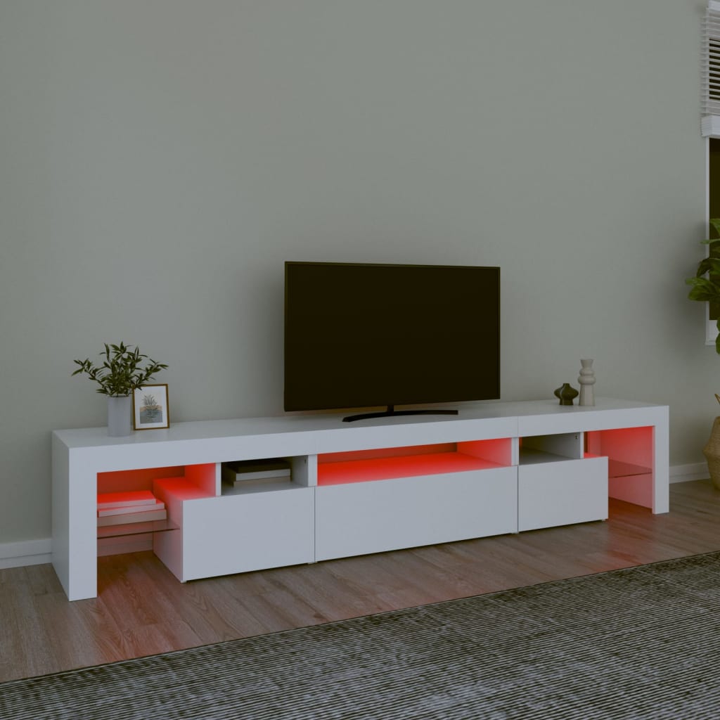 Tv-Benk Med Led-Lys Hvit 215X36,5X40 Cm