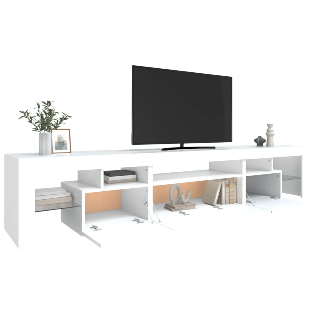 Tv-Benk Med Led-Lys Hvit 215X36,5X40 Cm