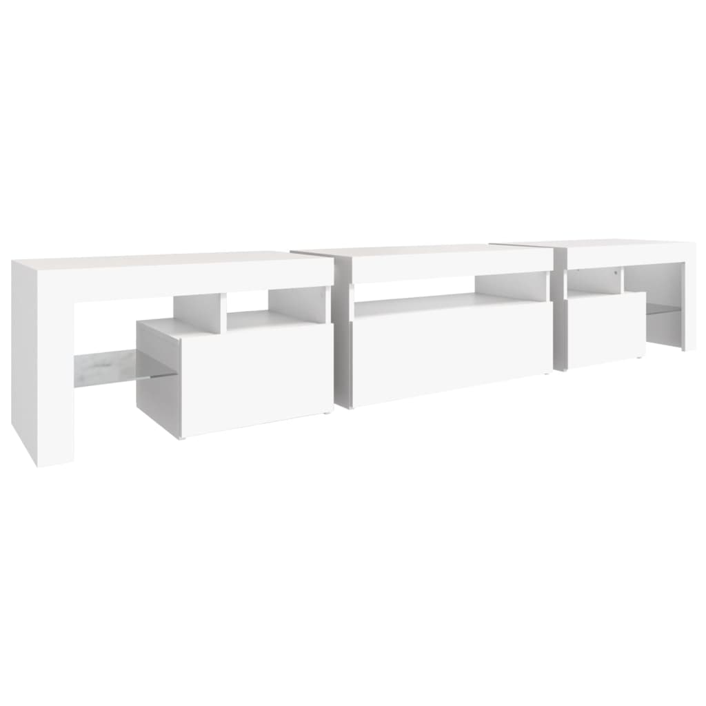 Tv-Benk Med Led-Lys Hvit 215X36,5X40 Cm